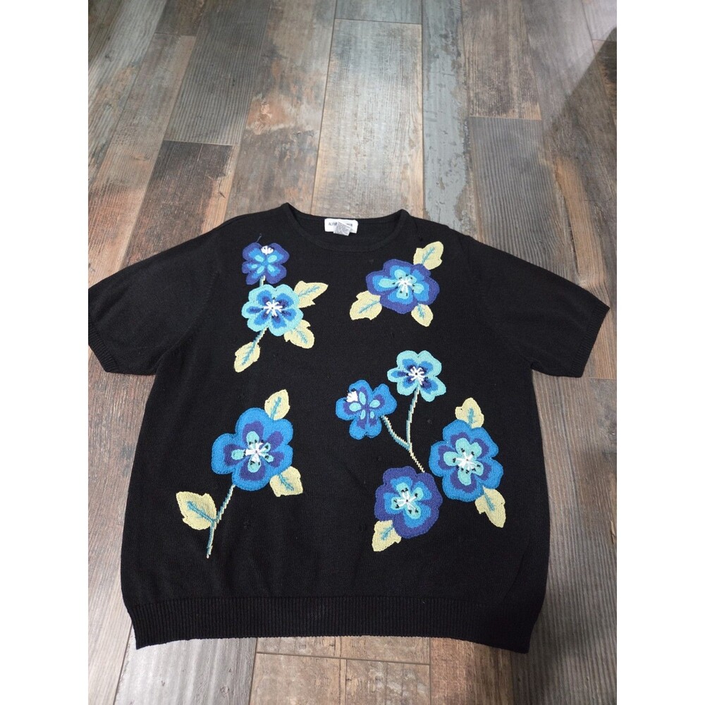 Alfred Dunner LRG short sleeve Sweater Summer Knit Like Floral Vintage EUC B21